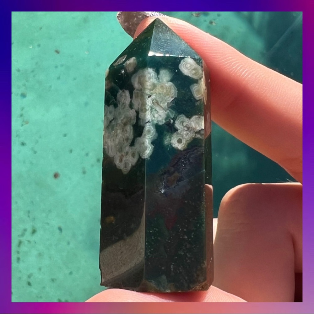 Moss Agate Crystal Tower